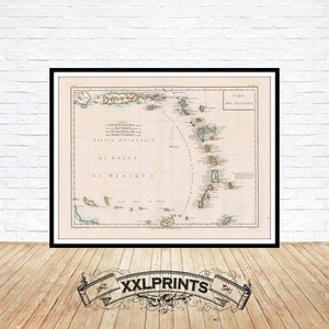 Mapa antigo das Antilhas, Porto Rico, Ilhas Virgens, 1785, raro, reprodução fina, mapa grande, impressão de belas artes, impressão de mapa em tamanho grande