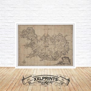 Carte ancienne d'Islande, 1752, carte rare, belle reproduction, grande carte, impression d'art, décor antique, impression de carte surdimensionnée