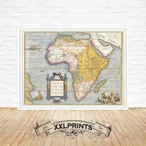 Impression de carte de l'Afrique 1603 : Africae Tabula Nova, décoration murale antique