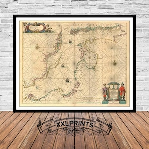 Antike Landkarte der Ostsee, 1680, selten, schöne, feine Reproduktion, große Karte, Kunstdruck, antikes Dekor, übergroßer Kartendruck