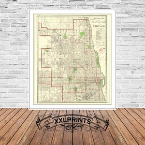 Mapa antiguo de Chicago, 1912, plano de la ciudad, antiguo, reproducción fina, mapa grande, impresión de bellas artes, decoración antigua, impresión de mapa de gran tamaño