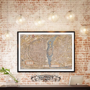 Mapa antiguo y raro de París de 1550, mapa grande de París, reproducción fina, decoración antigua, impresión de bellas artes
