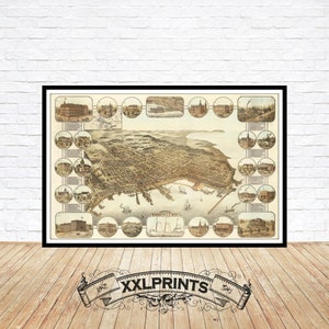 Marquette, Artenschutzschicht (Michigan) von 1886, aus der Vogelperspektive, feine Reproduktion, große Karte, Fine Art Druck, Übergröße Landkarte