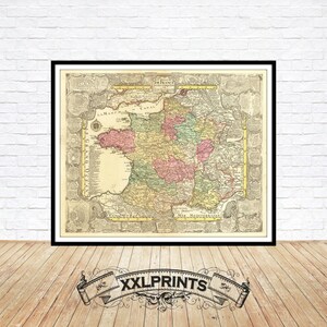 Mapa antigo da França, 1760, antigo, reprodução fina, mapa grande, impressão de belas artes, decoração antiga, impressão de mapa grande