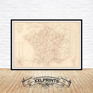 Antigo mapa gastronômico, rodoviário e administrativo da França, 1838, raro, reprodução fina, mapa grande, impressão de belas artes, impressão de mapa em tamanho grande