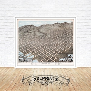 Old perspective view of Salt Lake City, 1870, fine reproduction, large map, fine art print, oversize map print