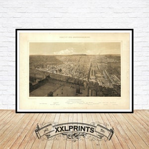 Antique perspective view of 2nd Paris arrondissement, 1840, fine reproduction, fine art print, oversize print