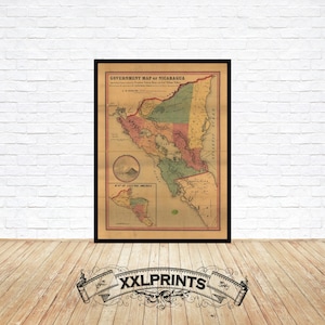Old map of Nicaragua, 1856, very rare map, antique, fine reproduction, large map, fine art print, antique decor, oversize map print