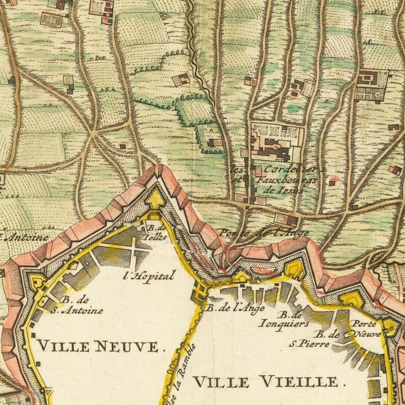 Ancient map of Barcelona 1706 extremely rare fine Etsy