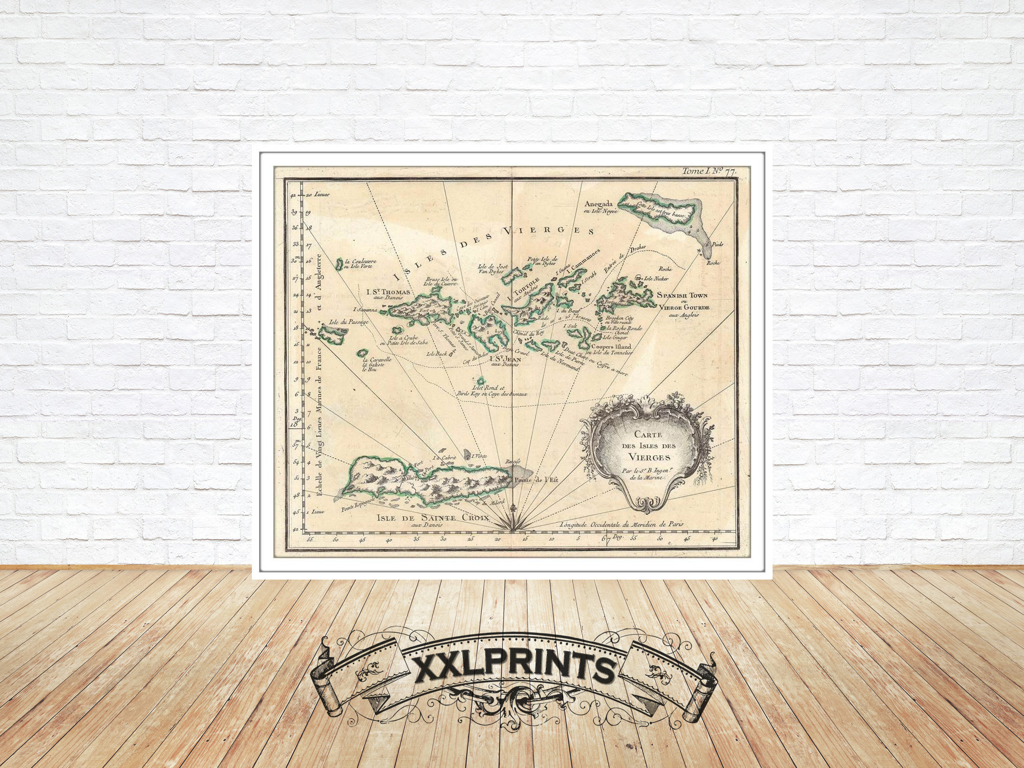 Old map of Virgin Islands, 1764, very rare, fine reproduction, fine art print