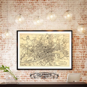 Carte ancienne de Glasgow, Écosse, 1878, carte ancienne, belle reproduction, décoration antique, impression d'art