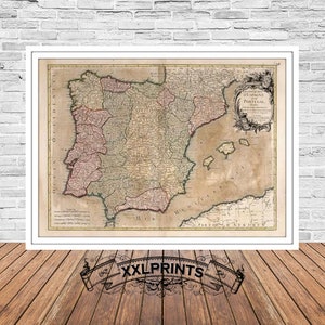 Antique Map of Spain & Portugal, 1760: Fine Art Giclée Print