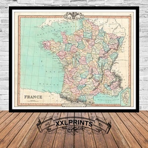 Ancienne carte de France, 1850, cartes de Cruchley, belle reproduction, impression d'art, décor antique