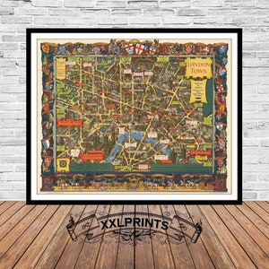 Mapa antiguo de la ciudad de Londres, siglo XIX, mapa pictórico, reproducción fina, mapa grande, impresión de bellas artes, decoración antigua, impresión de mapa de gran tamaño