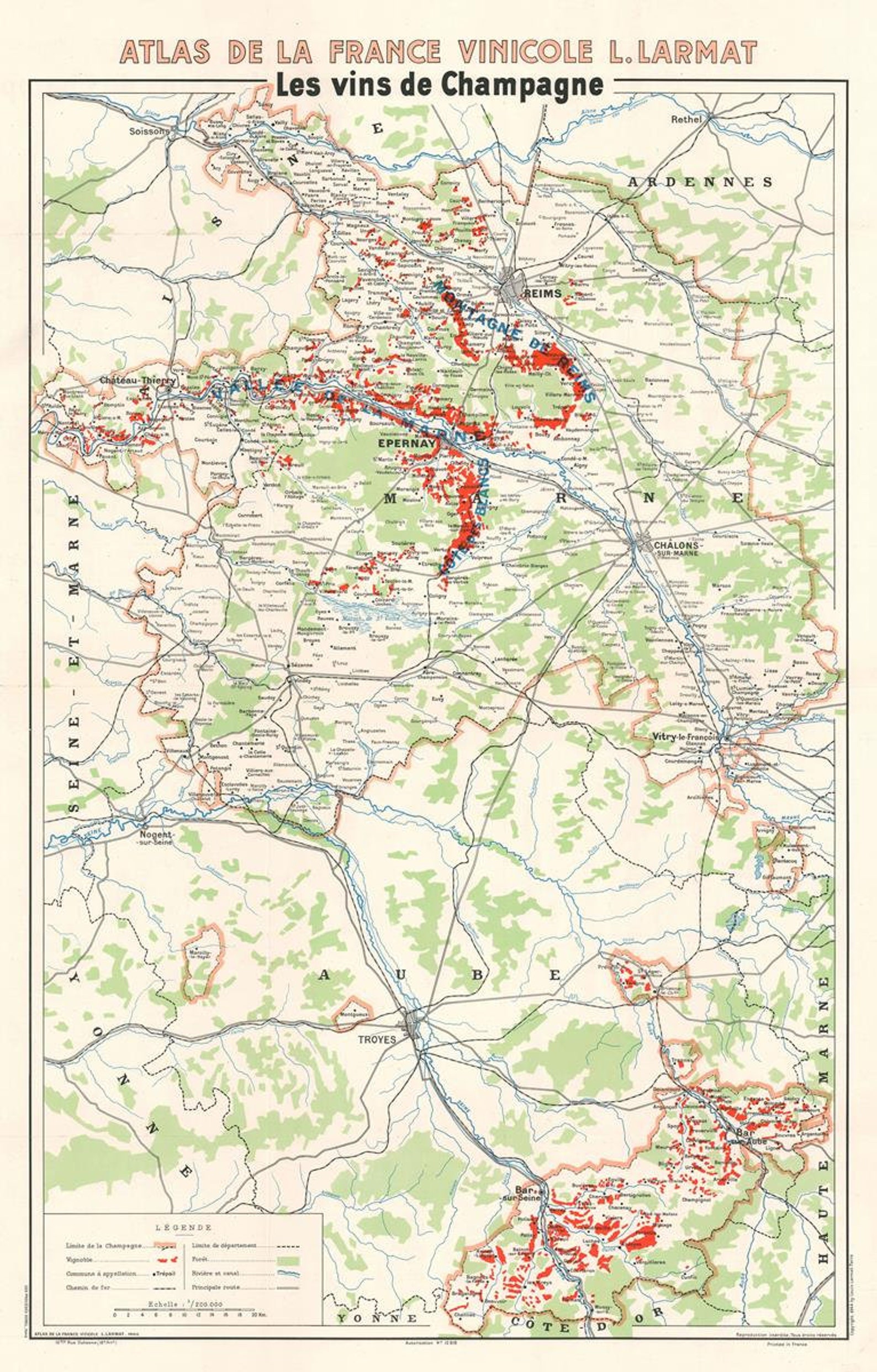 Old map of Champagne wine region France 1944 fine Etsy