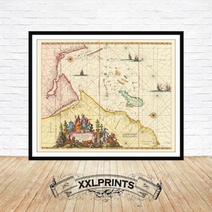 Mapa antiguo del océano Índico, 1680, carta náutica, muy raro, antiguo, reproducción fina, mapa grande, impresión de bellas artes, decoración antigua, impresión de mapa de gran tamaño