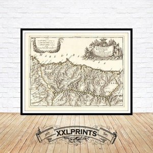 Mapa antiguo del Principado de Asturias, costa norte de España, 1696, raro, antiguo, buena reproducción, mapa grande, impresión de bellas artes, impresión de gran tamaño
