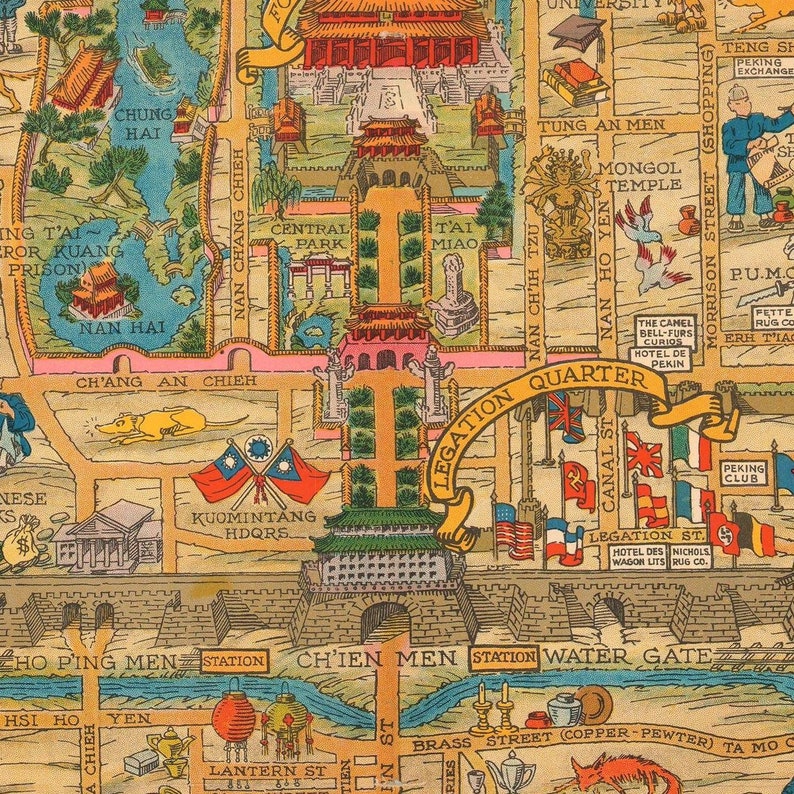 very rare large map,fine art print,antique decor,oversize map print China 1936 Peking antique map fine reproduction Old map of Beijing