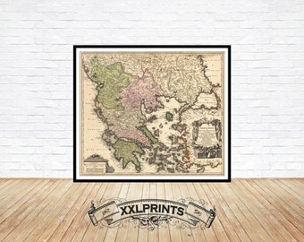 Old map of Greece, 1740, rare, antique map, fine reproduction, large map, fine art print, oversize map print