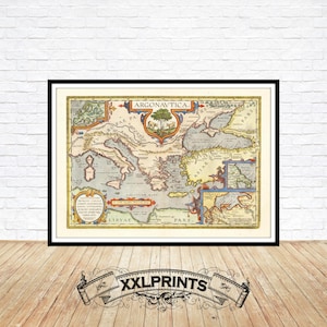 Alte Landkarte von Mittelmeer-Region, 1609, Argonautica-Karte, seltene, antike Reproduktion, große Karte, Fine Art Druck, Übergröße Karte