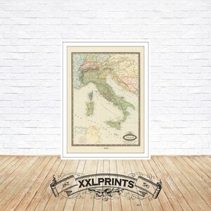Ancienne carte de l'Italie, 1861, belle reproduction, grande carte, impression d'art, impression de carte surdimensionnée