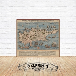 Ancient Map of Cyprus Print: 1570 Rare Reproduction, Antique Decor