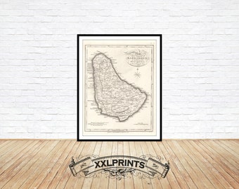 Antique map of Barbados, 1794, rare map, old, fine reproduction, large map, fine art print, oversize map print