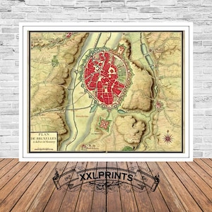 Ancient map of Bruxelles, Belgium, 1700, rare map, old map, fine reproduction, large map, fine art print, antique decor, oversize map print