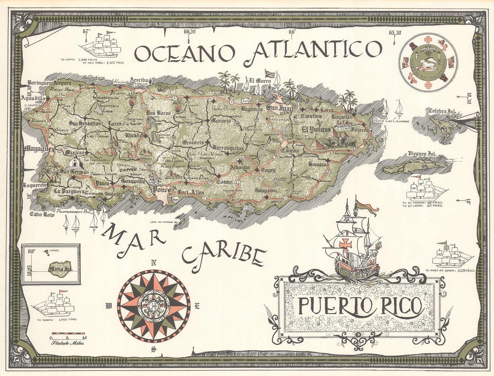 Old Pictorial Map of Puerto Rico 19th Century Map Fine | Etsy Canada