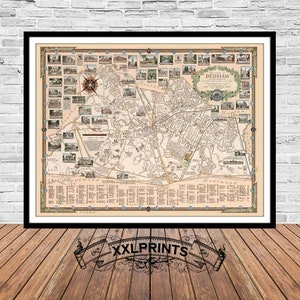 Old map of Dedham, Massachusetts, 1935, pictorial map, fine reproduction, large map, fine art print, antique decor, oversize map print