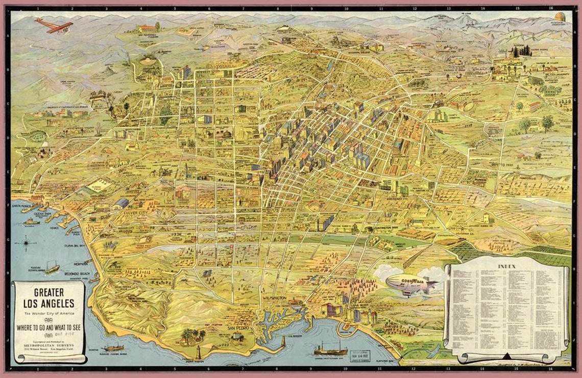 Old Map of Los Angeles 1932 Fine Reproduction Oversize Map - Etsy UK