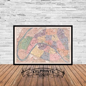 Old map of Paris, 1900, city plan, antique map, fine reproduction, large map, fine art print, antique decor, oversize map print