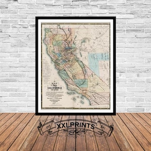 Ancienne carte de la Californie et du Nevada, 1867, carte ancienne, rare, belle reproduction, grande carte, impression d'art, décor antique, impression de carte surdimensionnée