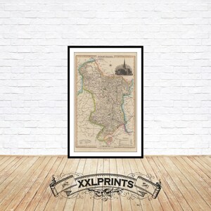 Alte Karte von Derbyshire, 1840, seltene, antike Landkarte, Grafschaften des Vereinigten Königreichs, feine Reproduktion, große Karte, Kunstdruck der Landkarte, Fine Art Print