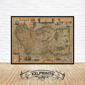 Ancient map of Ireland, 1608, very rare, fine reproduction, large map, fine art print, oversize map print
