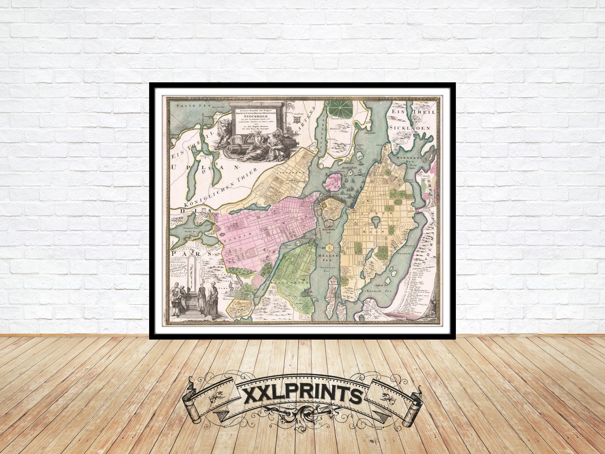 アンティーク　版画　アメリカ アンティークのストックホルム市街地計画の版画、1720年：美術複製