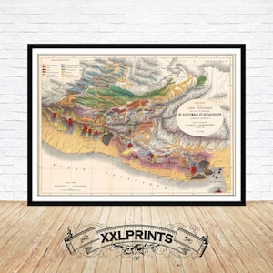 Vecchia mappa del Guatemala, 1868, mappa geologica, rara, antica, riproduzione pregiata, mappa di grandi dimensioni, stampa artistica, arredamento antico, stampa di mappa di grandi dimensioni