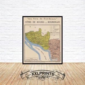 Alte Landkarte von Bordeaux, Weinberge Côtes De Bourg, Bourgeais, 1949, feine Reproduktion, hochwertiger Kunstdruck