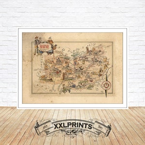 Antigo mapa pictórico do Maine e do Loire, 1951, Províncias da França, reprodução fina, mapa grande, impressão de belas artes, impressão de mapa em tamanho grande