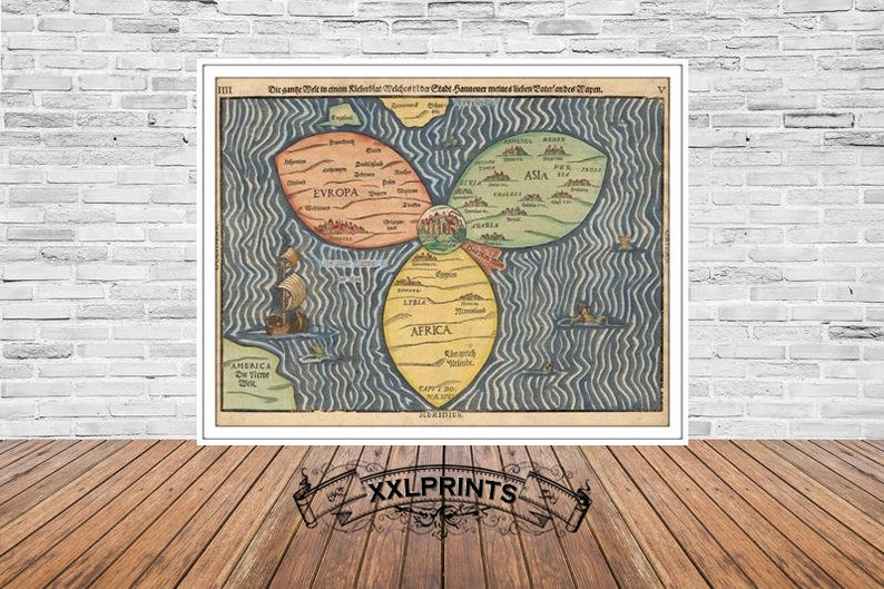 1581 very rare map fine reproduction antique decor fine art print large map Ancient map of the World oversize map print very old map