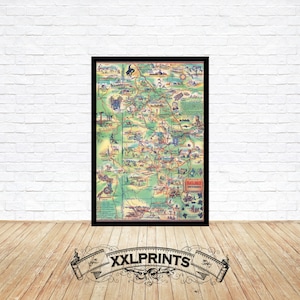 Oude geïllustreerde kaart van Black Hills, South Dakota, 1940, fijne reproductie, grote kaart, fine-art print, extra grote kaartprint