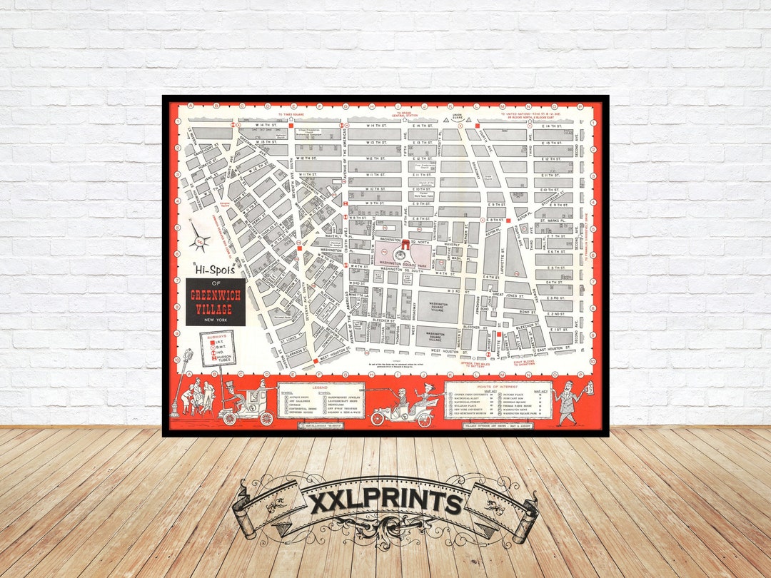 Greenwich Village Map Art Print: 1964 NYC Reproduction - Etsy, image size:1080x810