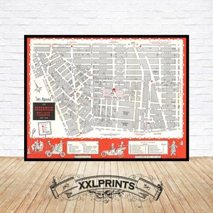 Oude kaart van Greenwich Village, New York City, 1964, fijne reproductie, grote kaart, fine-artprint, extra grote kaartafdruk