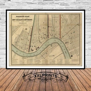 Alte Karte von New Orleans, 1845, seltene Karte, alter Stadtplan, feine Reproduktion, große Karte, Fine Art Druck, antike Dekoration, Oversize Map Print