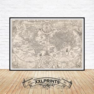 Può includere: Una stampa di mappa del mondo vintage in bianco e nero con il titolo "Nova Terrarum Typus De Integro Multis In Locis Emendatus".