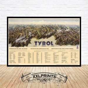 Oude reliëfkaart van Noord- en Oost-Tirol, 1937, fijne reproductie, grote kaart, fine-artprint, extra grote kaartafdruk