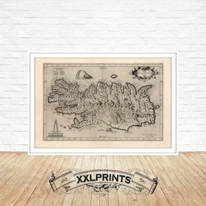 Carte ancienne de l'Islande, 1595, très rare, belle reproduction, grande carte, impression d'art, impression de carte surdimensionnée