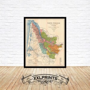 Ancienne carte des vins de Bordeaux, Gironde, 1929, belle reproduction, grande carte, impression d'art, impression de carte surdimensionnée