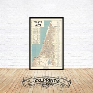 Plan de la vieille ville de Tel-Aviv et Jaffa, 1936, belle reproduction, grande carte, impression d'art, impression de carte surdimensionnée