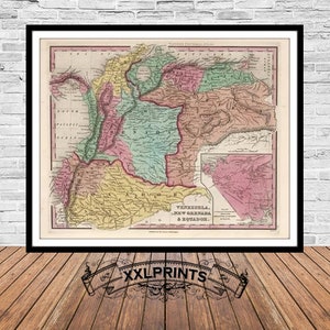 Venezuela Antique Map Print: 1842 New Grenada, Ecuador